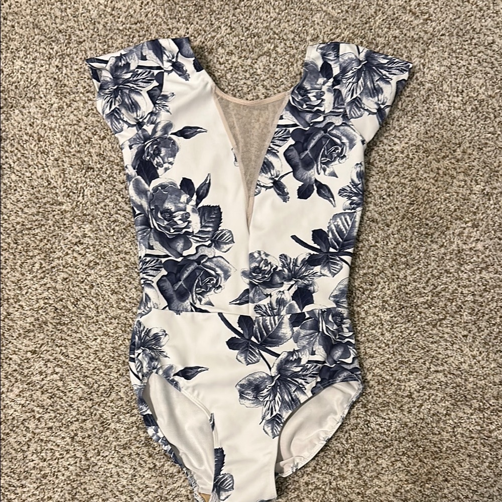 Floral Print leotard - Blue and White